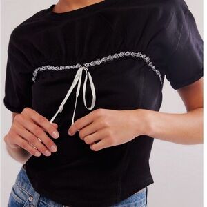 Black Short Sleeve Top with White Trim